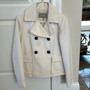 Banana Republic off white coat with blackish brown buttons
